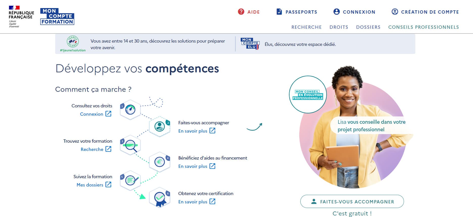page mon compte formation pour cpf