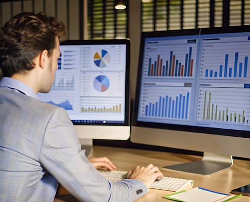 homme ordinateur graphique business developer